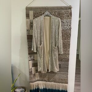 🤍 🩶 By Together Champagne Silver Sequin Duster Open Cardigan